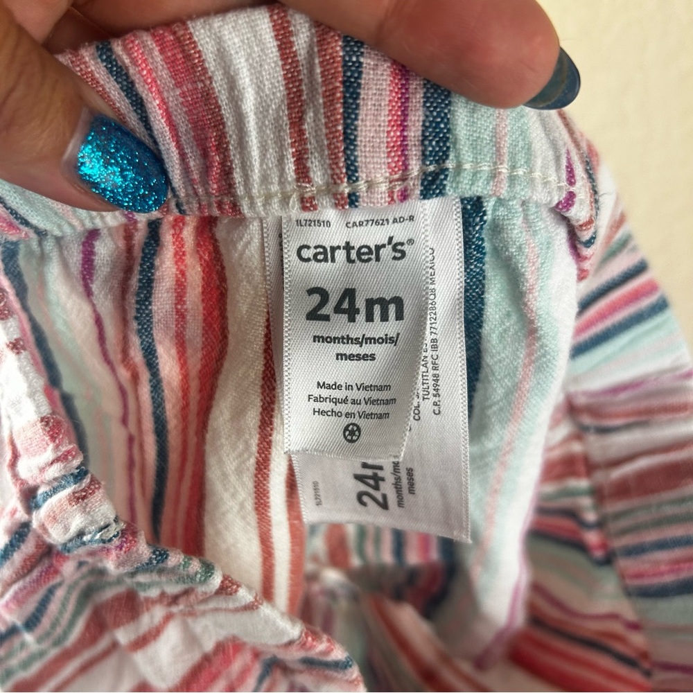 3/$10 Carter’s Stripped Linen Shorts Sz 24mo - Picture 3 of 4
